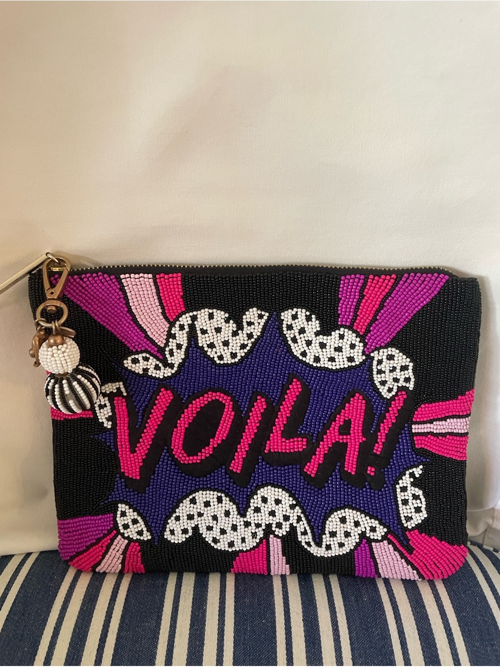 Kate Spade On Purpose "VOILA!" Beaded Zip Clutch purse - Pink, Purple & Black